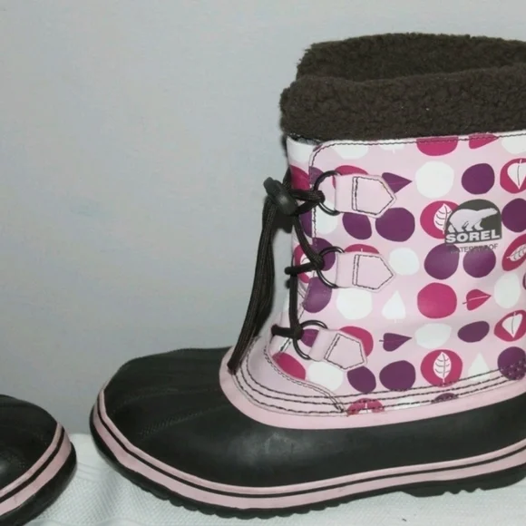 Sorel Women & girls waterproof Snow Rain Boots Brown w pink & purple Size 5 - Picture 3 of 11